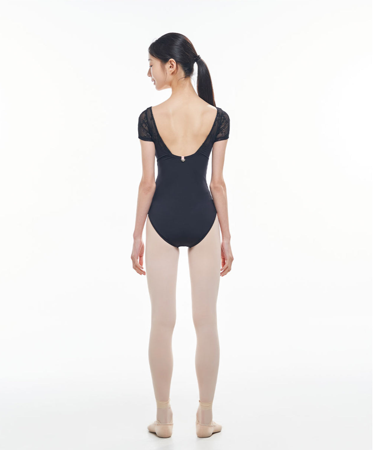 V-neck cap sleeve with mesh detail  by e’flora