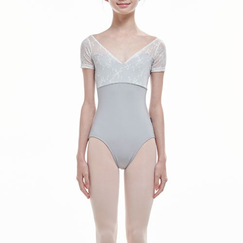 V-neck cap sleeve with mesh detail  by e’flora